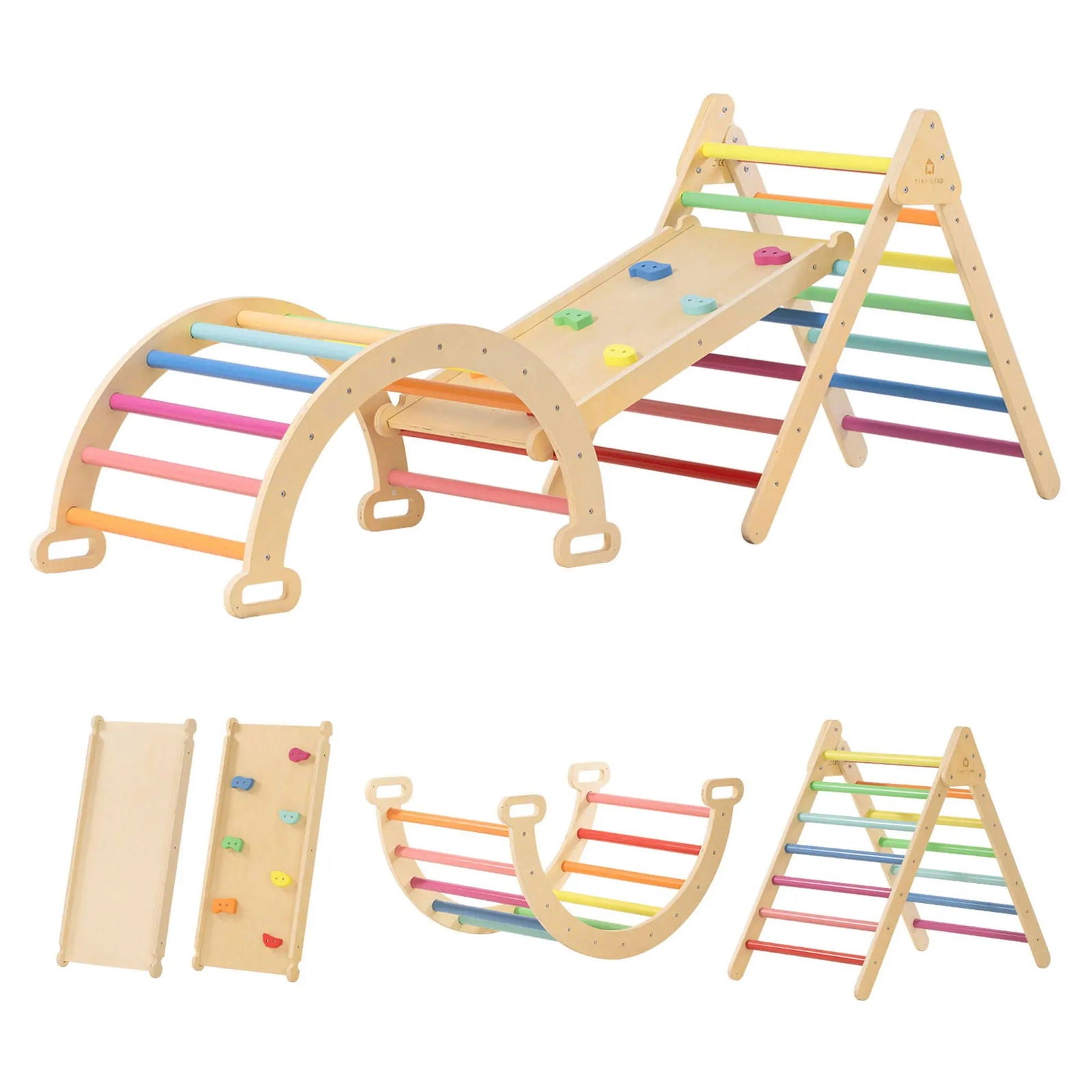 Tiny Land® 7-in-1 Rainbow Climbing Set - Natural CuteNest