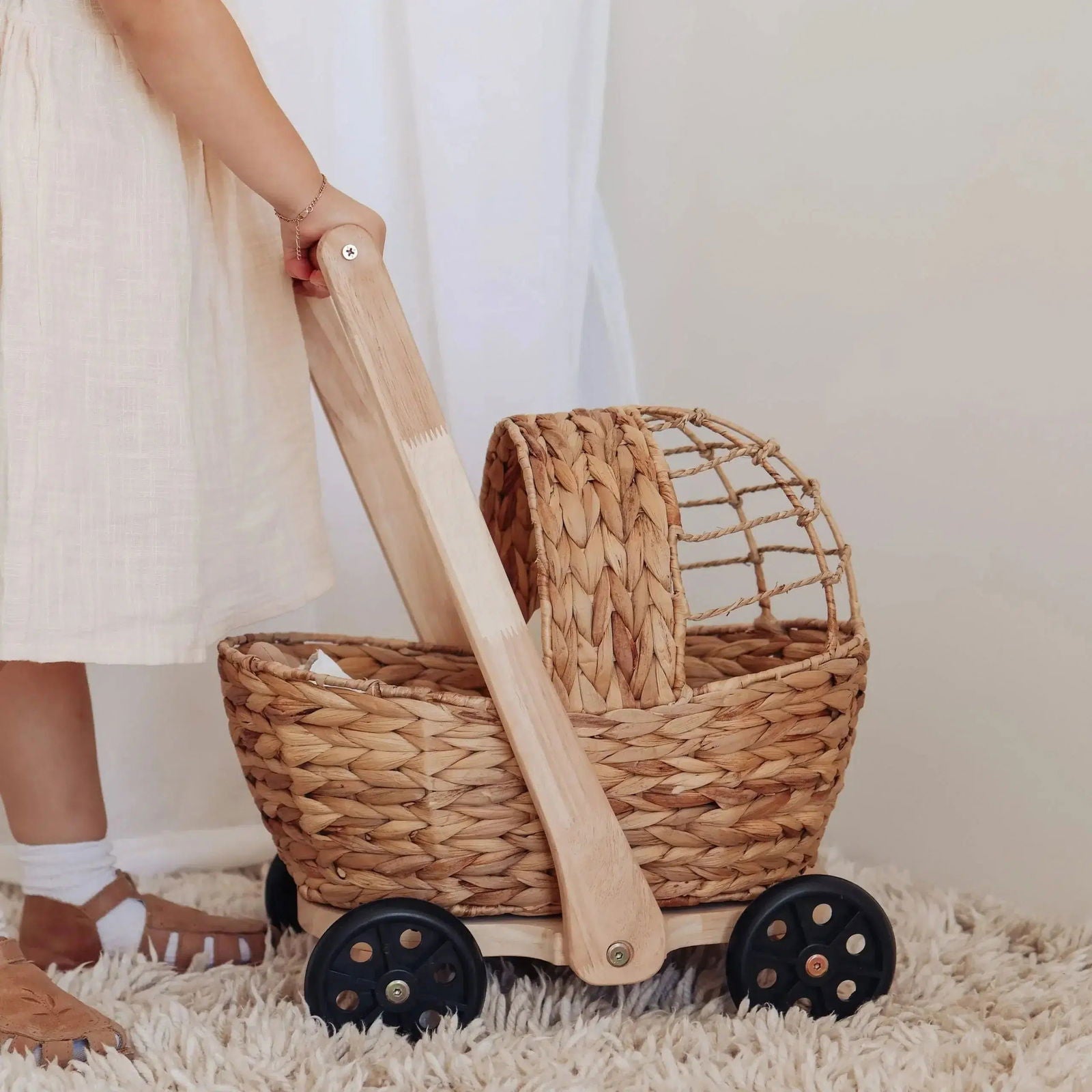 Water Hyacinth Doll Pram & Walker - Natural CuteNest