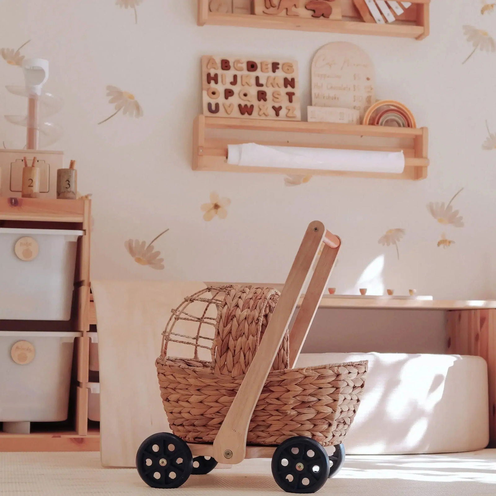 Water Hyacinth Doll Pram & Walker - Natural CuteNest