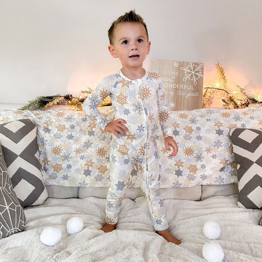 Zip Romper in Snowflakes - Natural CuteNest