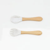 Baby Food Grade Wooden Handles Silicone Spoon Fork Cutlery